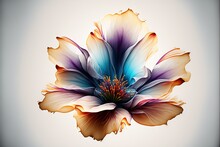  A Large Flower With A Blue Center And Yellow Center On A White Background With A Blue Center And A Red Center.