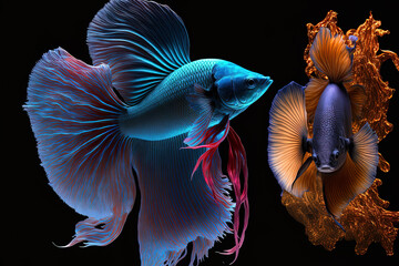 Wall Mural - A beautiful animal, a betta fish, and an isolated siamese fighting fish. Generative AI