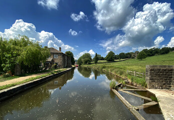 Wall Mural - View along the, Leeds to Liverpool canal in, Kildwick, Keighley. UK