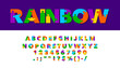 © Vector Tradition - Puzzle font type, jigsaw typeface or creative alphabet letters, vector typography. Rainbow color puzzle font for school or toy game jigsaw ABC typescript with numbers and letters in colorful mosaic
