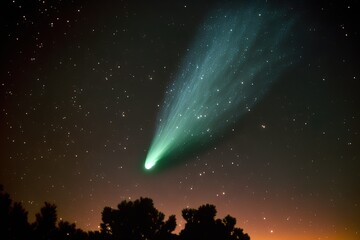 a comet is seen in the night sky. art. landscape. generative ai.
