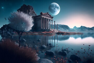 landscape with moon and clouds