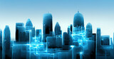 Fototapeta Nowy Jork - Virtual city skyline.Ai generated image. Not based on any actual scene/pattern.