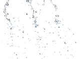 Shape form droplet of Water splashes into drop water line tube attack fluttering in air and stop motion freeze shot. Splash Water for texture graphic resource elements, White background isolated