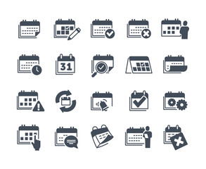 Poster - calendar line icons set. collection of graphic elements for website. planning and setting goals, sch
