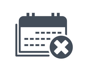 Poster - Calendar black and white icon. Graphic element for website. Logotype and branding. Denial of entry, planning and goal setting. Motivation and leadership concept. Cartoon flat vector illustration