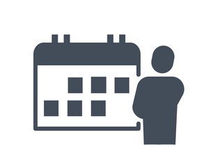 Poster - Calendar black and white icon. Days, weeks and months. Time management and goal setting, organization of effective workflow or education. Planning and scheduling. Cartoon flat vector illustration