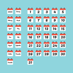 Poster - calendar year set. collection of graphic elements for website. days, months and years. planning and 