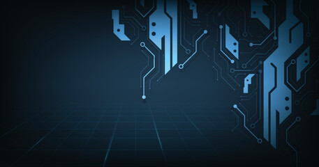 Poster - Digital circuit design on blue background.digital technology and engineering, futuristic technology background.vector illustration.