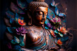 statue of buddha with colourful flowers