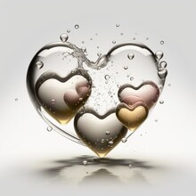 Heart Bubbles Floating Over A White Background.
