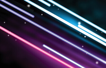 Poster - Bright Straight Lines Neon Lights Technology Background