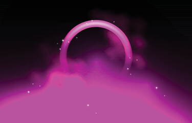 Poster - Circle Pink Ring Neon Lights Cloud Smoke Mist Background