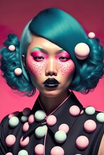 Pop Art Polka Dot Asian Woman (ai Generated)