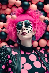 Wall Mural - Pop Art polka dot punk woman colorful (Generative AI)