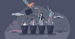© VectorMine - Professional career growth and personal development tiny person concept. Work performance improvement with high training, determination and ambition skills vector illustration. Employee job success.