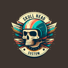 Skull In The Retro Biker Helmet Vintage Motor Custom Motorcycle Rider Style