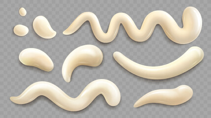 Wall Mural - drips of mayonnaise, cheese sauce or vanilla cream isolated on transparent background. stains, drops