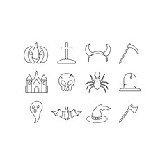 Wall Mural - Halloween pumpkin icons set. Vintage funny pumpkins isolated on white background. Munster face. Happy Halloween vector. Perfect for coloring book, textiles, icon, web, painting, books, t-shirt print.