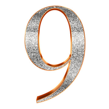 Silver 3D bling alphabet numbers. This is a part of a set which also includes uppercase and lowercase letters, punctuation marks and symbols.