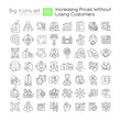© bsd studio - Increasing prices without losing customers linear icons set. Business strategy. Customizable thin line symbols. Isolated vector outline illustrations. Editable stroke. Quicksand-Light font used