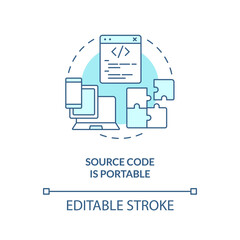 Source code portability turquoise concept icon. Procedural programming advantage abstract idea thin line illustration. Isolated outline drawing. Editable stroke. Arial, Myriad Pro-Bold fonts used