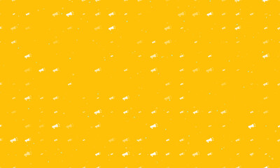 Poster - Seamless background pattern of evenly spaced white megaphone symbols of different sizes and opacity. Vector illustration on amber background with stars