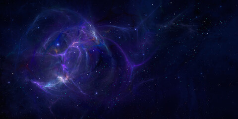 Wall Mural - space background. colorful fractal blue and violet nebula with star field. 3d rendering