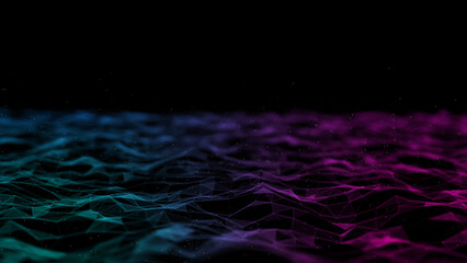 Aufkleber - Futuristic wave with lines and dots. Abstract background with a dynamic wave. Particle placement with hanging dots in space. Large data background. 3d rendering.