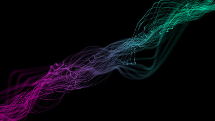 Aufkleber - Wave of dots and weave lines. Abstract background. Network connection structure. 3d rendering.