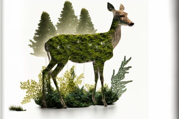 Wall Mural - Animal - shaped picture of the forest - transparent background	fawn