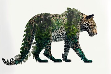 Wall Mural - Animal - shaped picture of the forest - transparent background	jaguar