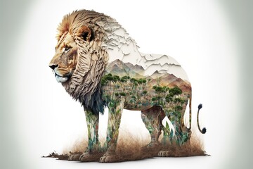 Wall Mural - Animal - shaped picture of the savanna - transparent background	lion