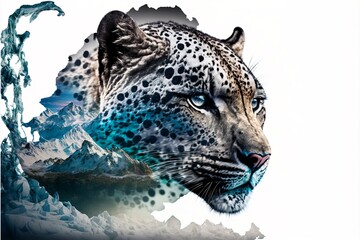 Wall Mural - Animal - shaped picture of the forest - transparent background	white leopard