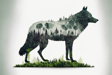 Wall Mural - Animal - shaped picture of the forest - transparent background	- wolf