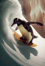An Imaginary Penguin Doing Snow Boarding
