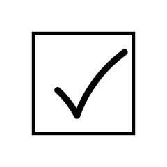 Poster - Black tick in square. Symbol of positive approval and agreement with successful voting and passing vector testing