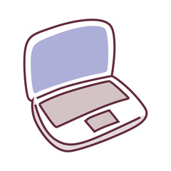 Poster - Open laptop drawn by hand. Standalone laptop for work and play with modern sketch design and electronic vector technology