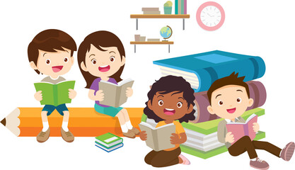 back to school with kids reading book education happy children concept