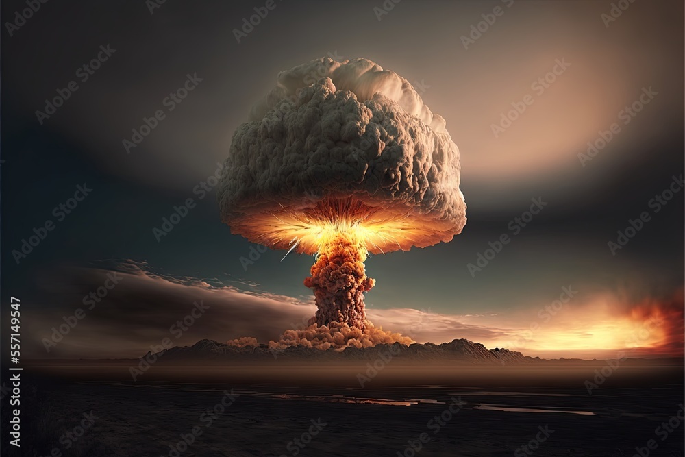 Nuclear explosion. Atom bomb explosion and mushroom cloud exploding ...