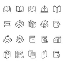 Books Outlined Icon Set. Isolated Vector Book Icon.