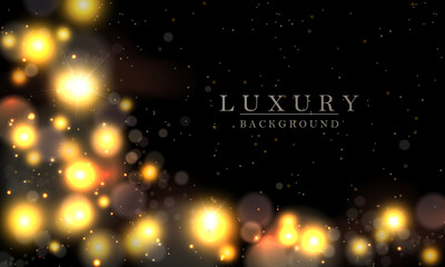 Wall Mural - Bright glow with silhouettes of golden tinsel on a black background