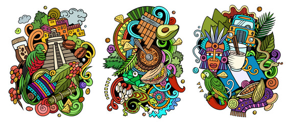 Wall Mural - Guatemala cartoon vector doodle designs set.