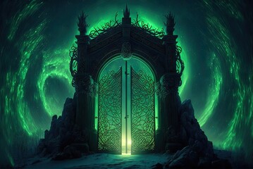 Wall Mural - Images of the Northern Lights and the Valhalla Gates in Scandinavia. Generative AI