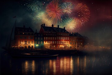 Wall Mural - New year's fireworks in Denmark, generative ai	