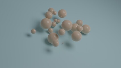 Poster - 3d rendering of a lot of pink balls over a blue surface. abstract image, the idea of beautiful chaos
