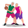 Active older men playing basketball and having fun