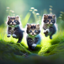 Three Kittens Going To Adventures, Created With Generative AI Technology.