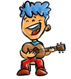 Fototapeta  - boy plays guitar