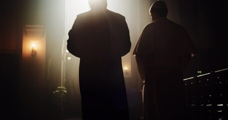 Wall Mural - In The Church, A Priest And Pope Share A Conversation Of Faith, Reverence, And Hope, Connecting With Power Of Christianity, Discussing Gospels and Teachings of Jesus Christ and Holy Book